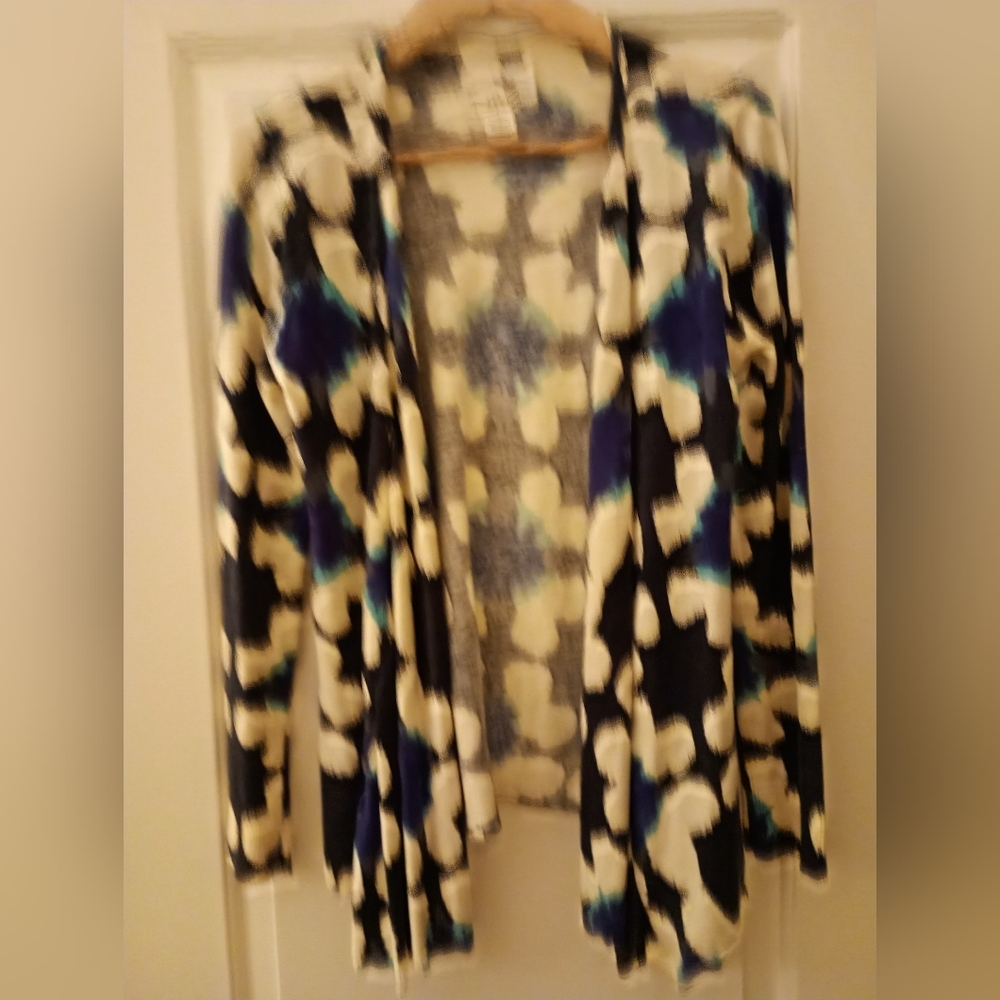🩷Anthropology Tabitha Vibrant Abstract Cardigan - Black, Blue, Off White ~S